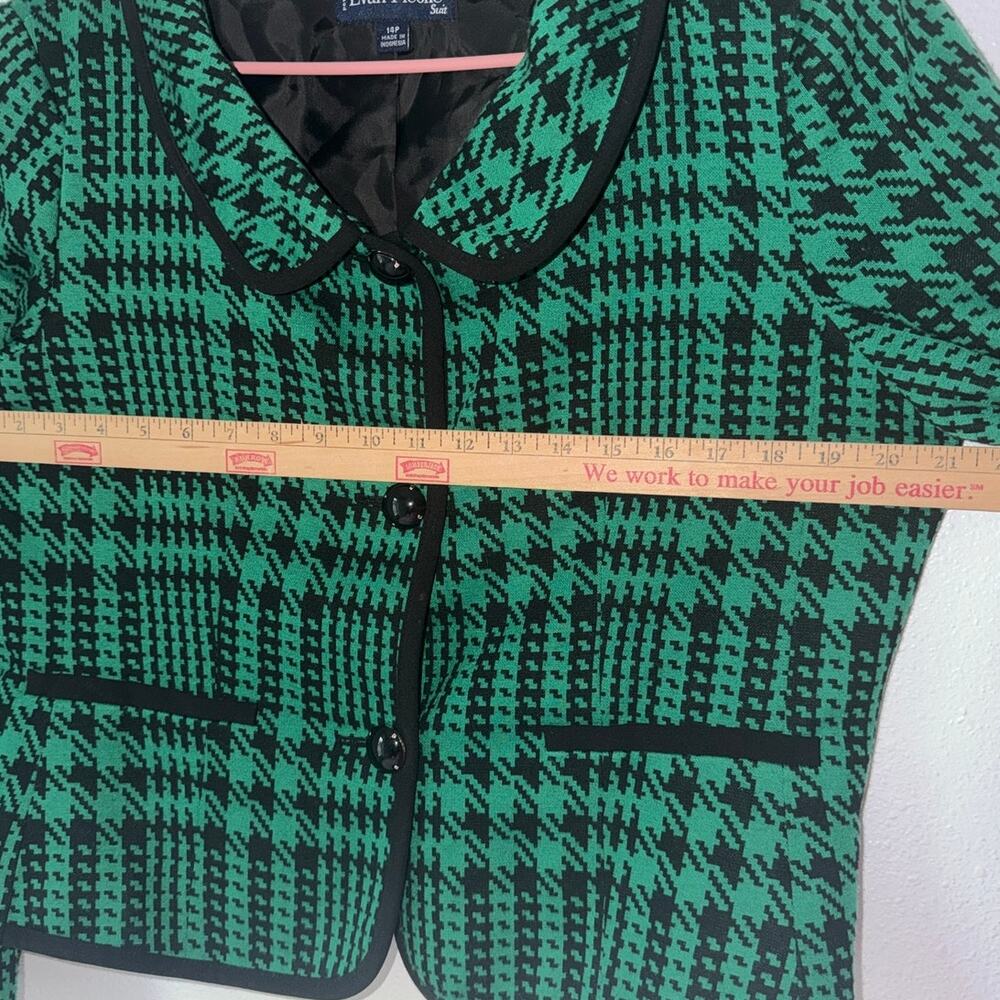 Vintage 90s Evan-Picone Green Black Houndstooth Blazer Jacket Button Up Size 14P - Picture 9 of 10